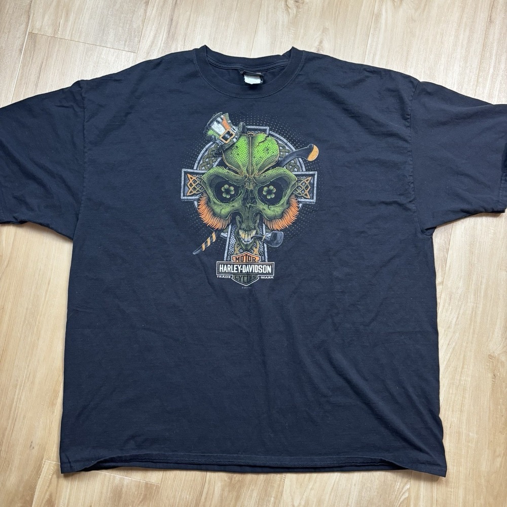 Harley-Davidson Shamrock Leprechaun Skull 3XL Mens Shirt Clover 2017 St Patricks